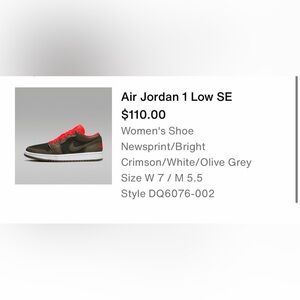 Air Jordan 1 Low - Newsprint and Bright Crimson